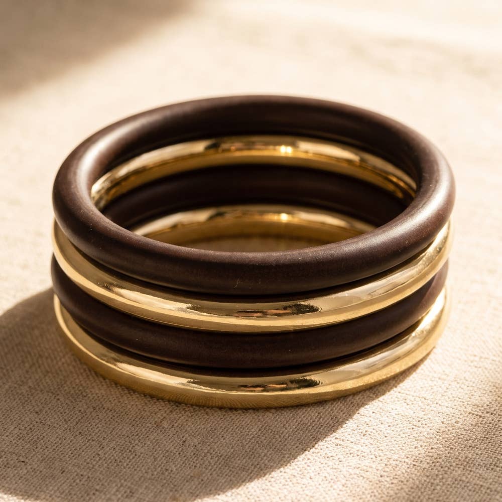 Matte And Metallic Tube Bangle Bracelet Set