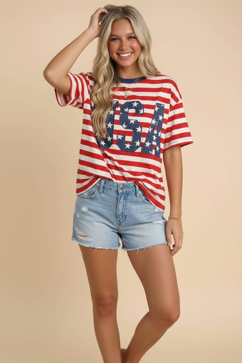 USA Oversized Striped Tee