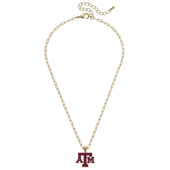 Canvas Texas A&M Aggies Enamel Pendant Necklace in Shiny Gold
