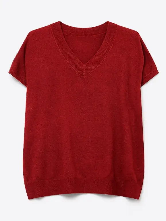 Fine-Knit V-Neck Dolman Sleeve Sweater