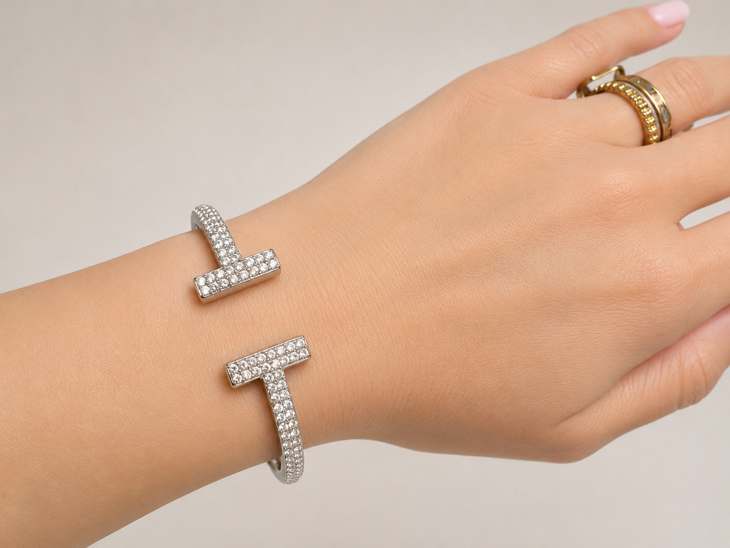 Silver Pave T Bracelet