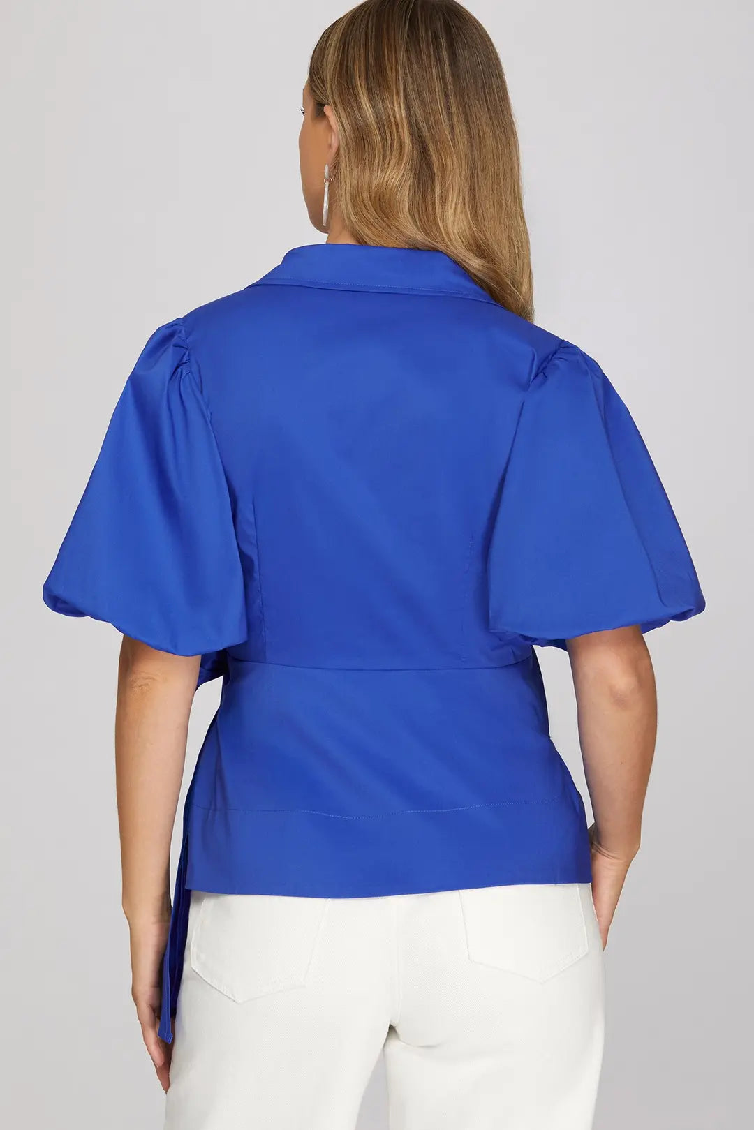 Puff Sleeve Wrap Tie Top