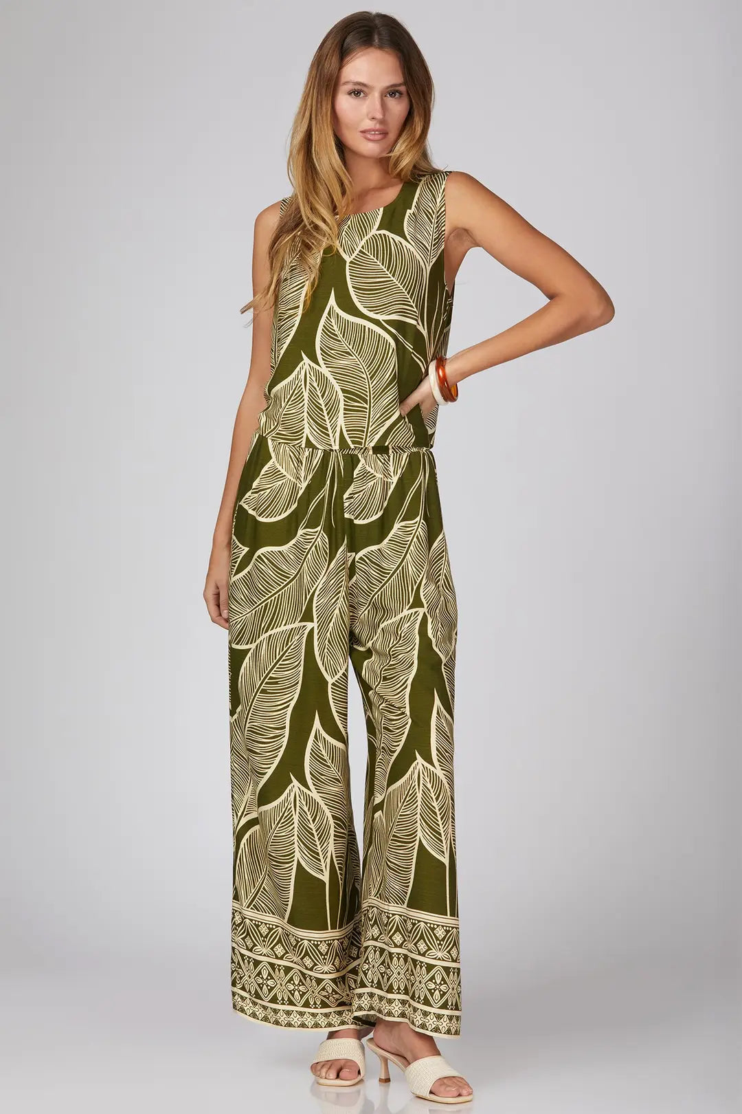 Green Botanical Print Pants Set
