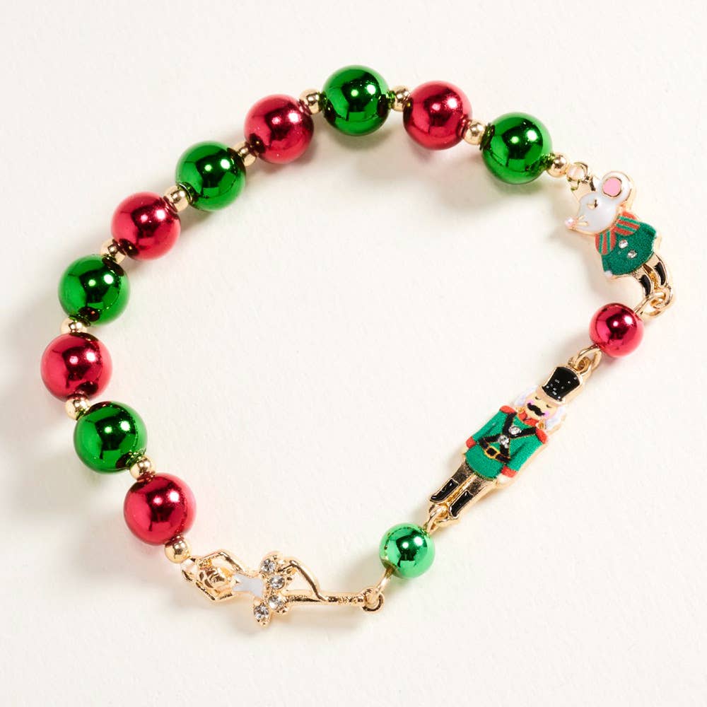Christmas Nutcracker Charm Beaded Stretch Bracelet