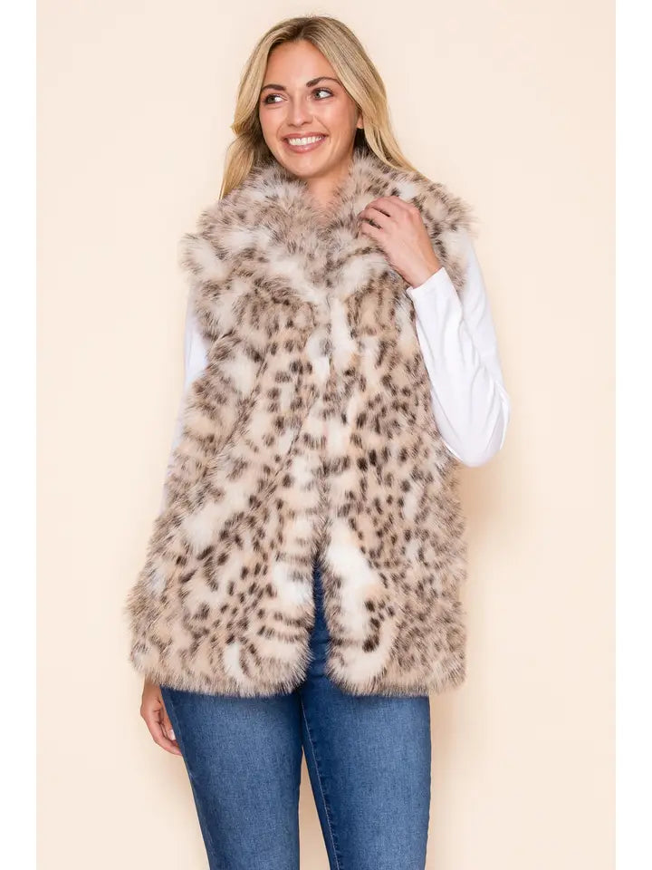 Leopard Print Minky Faux Fur Longline Vest