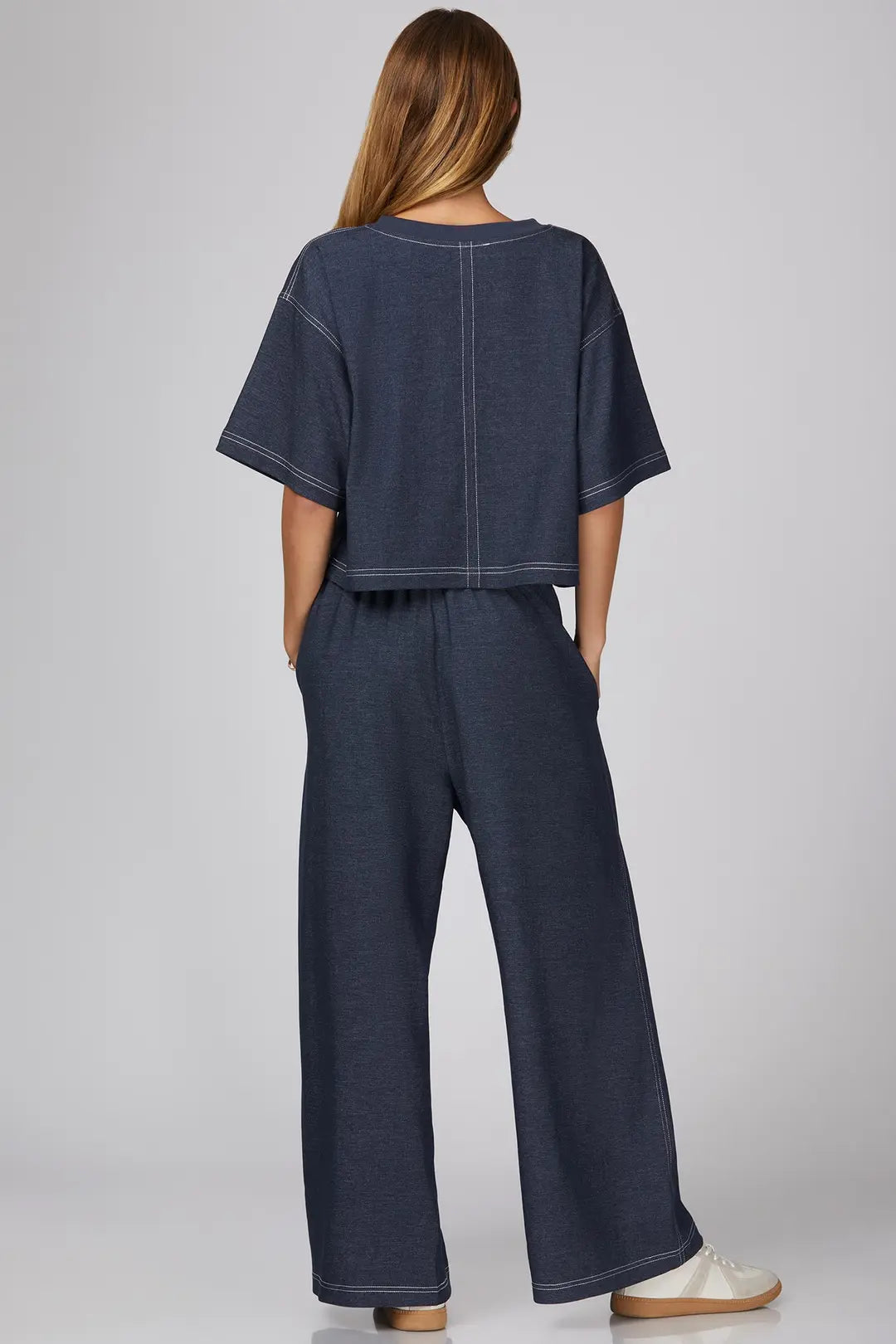 Denim Blue Half Sleeve Top Pants Set