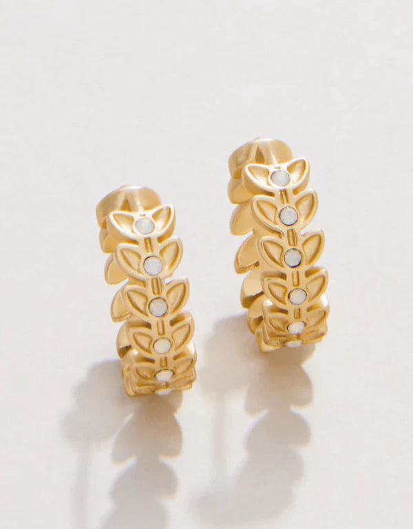 Spartina Parkwood Petite Hoop Earrings 14mm White Opal