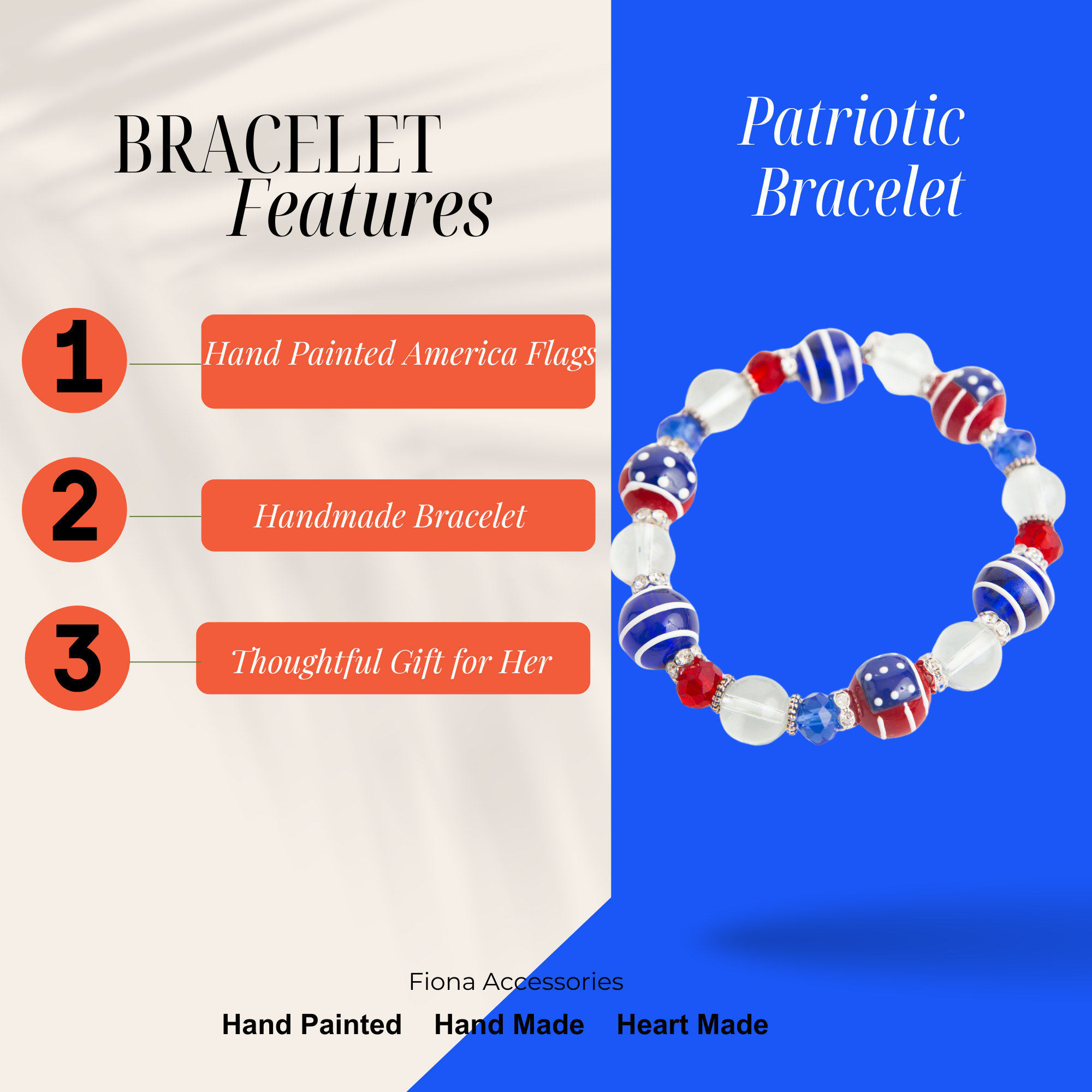 American Flag Patriotic Bracelet, 4th of July Gift for Women
