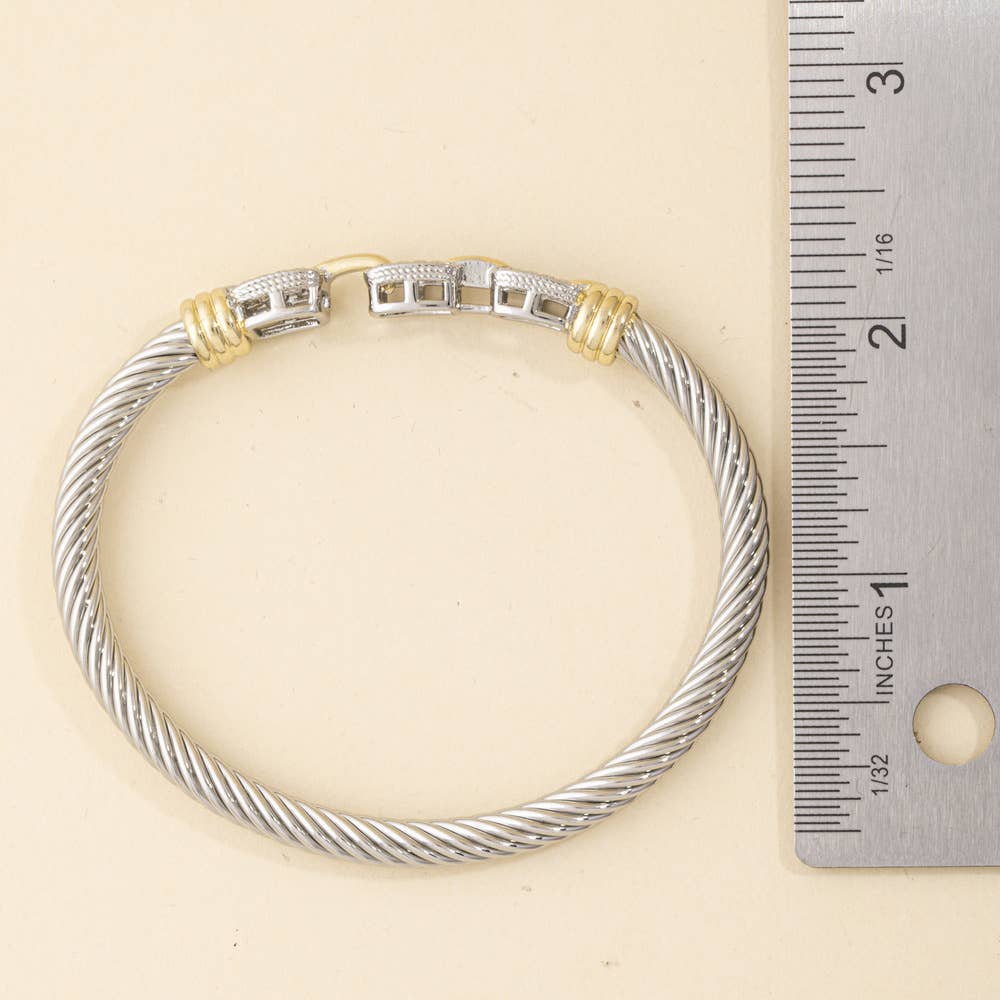 Two Tone Cable Cuff Bracelet With Cz Links