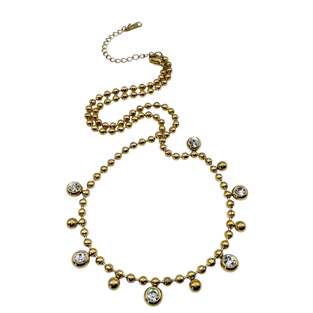 Gold Tone Ball Chain Crystal Necklace