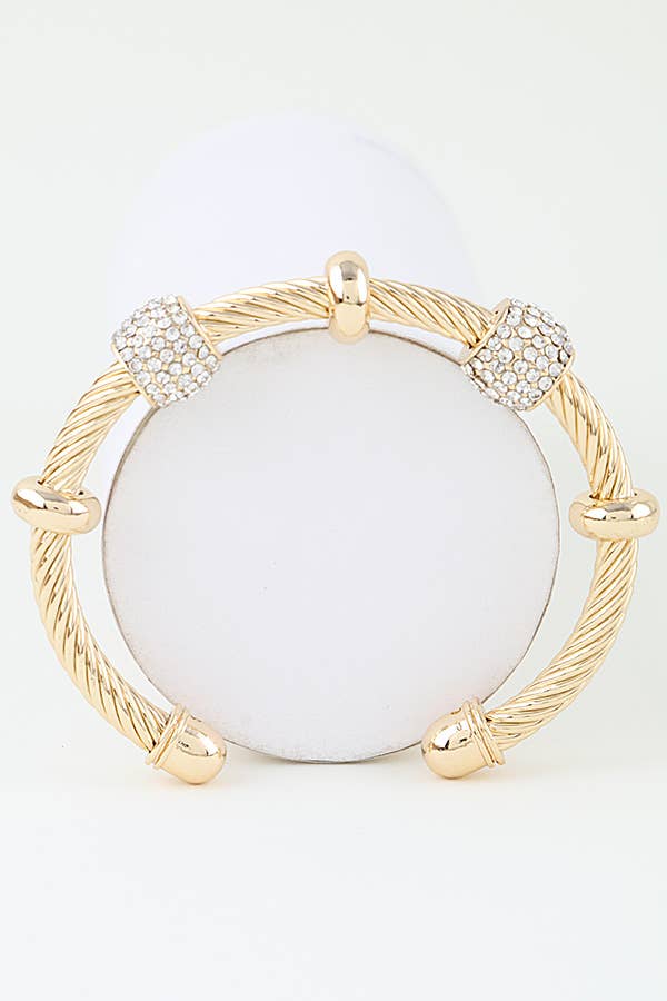 Twisted Bejeweled Charm Bangle Bracelet