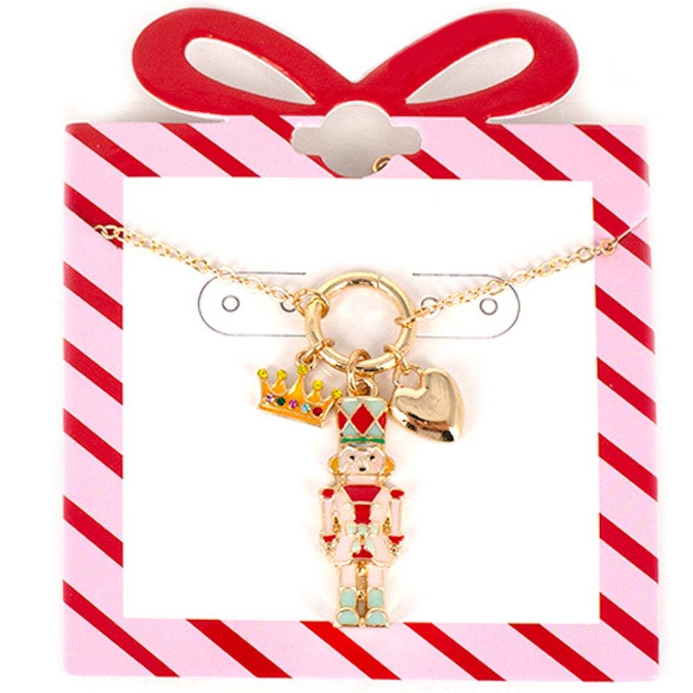 Nutcracker Soldier Crown Heart Charm Necklace