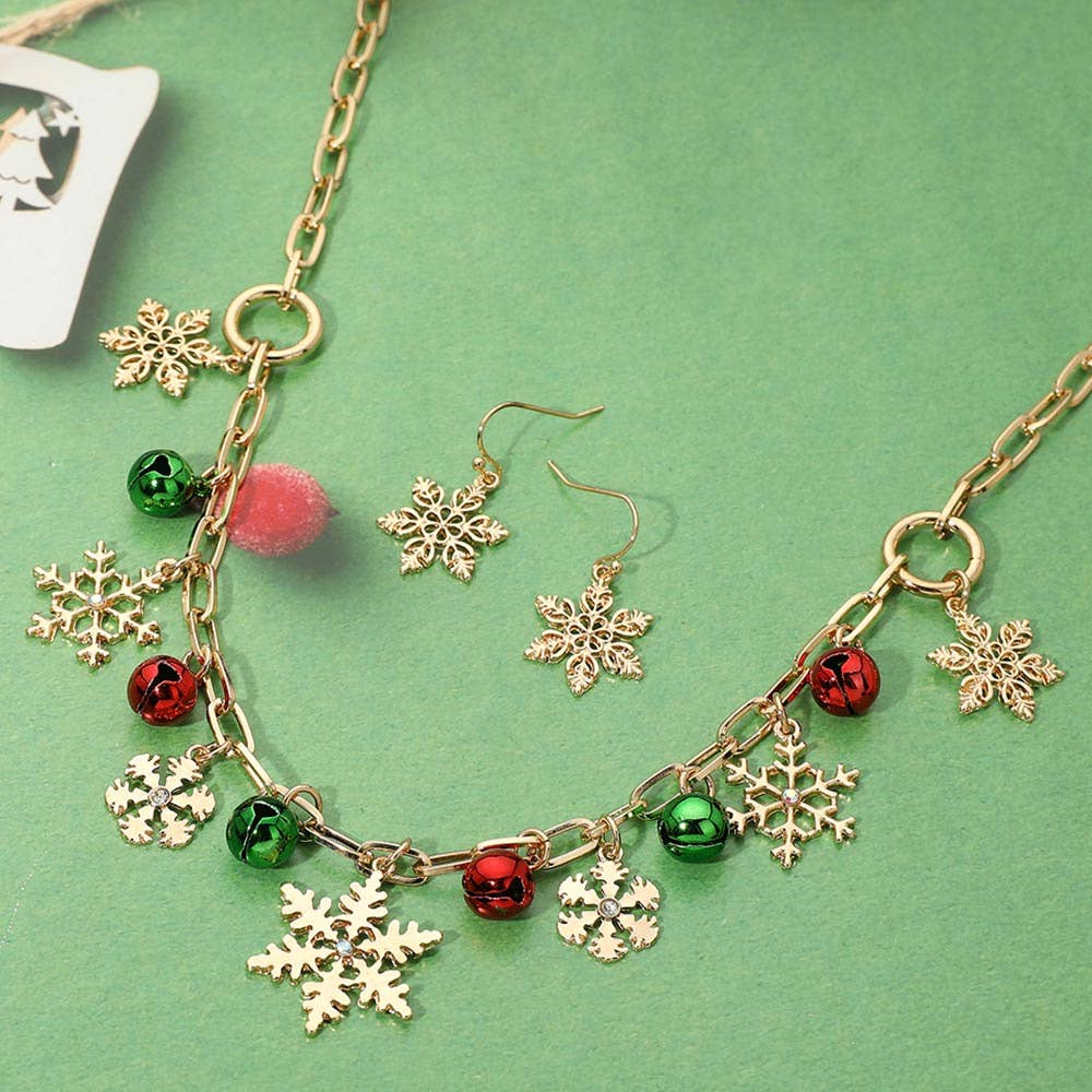 Christmas Snowflake Bauble Charm Station Paperclip Chain Necklace