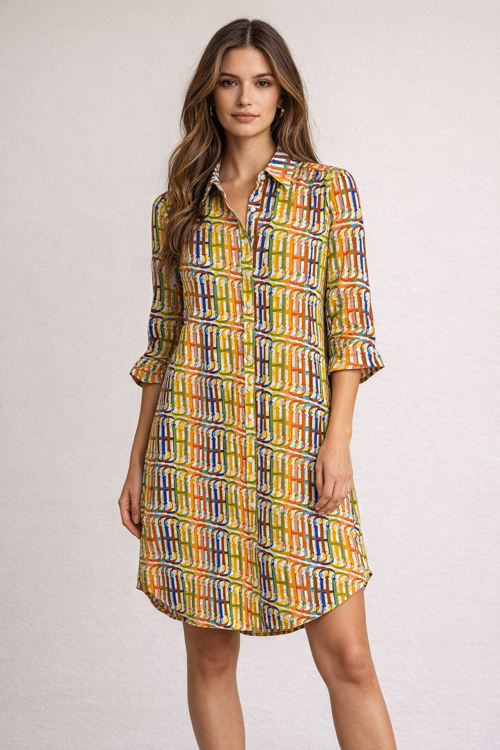 Bright Multi Button Front Dress