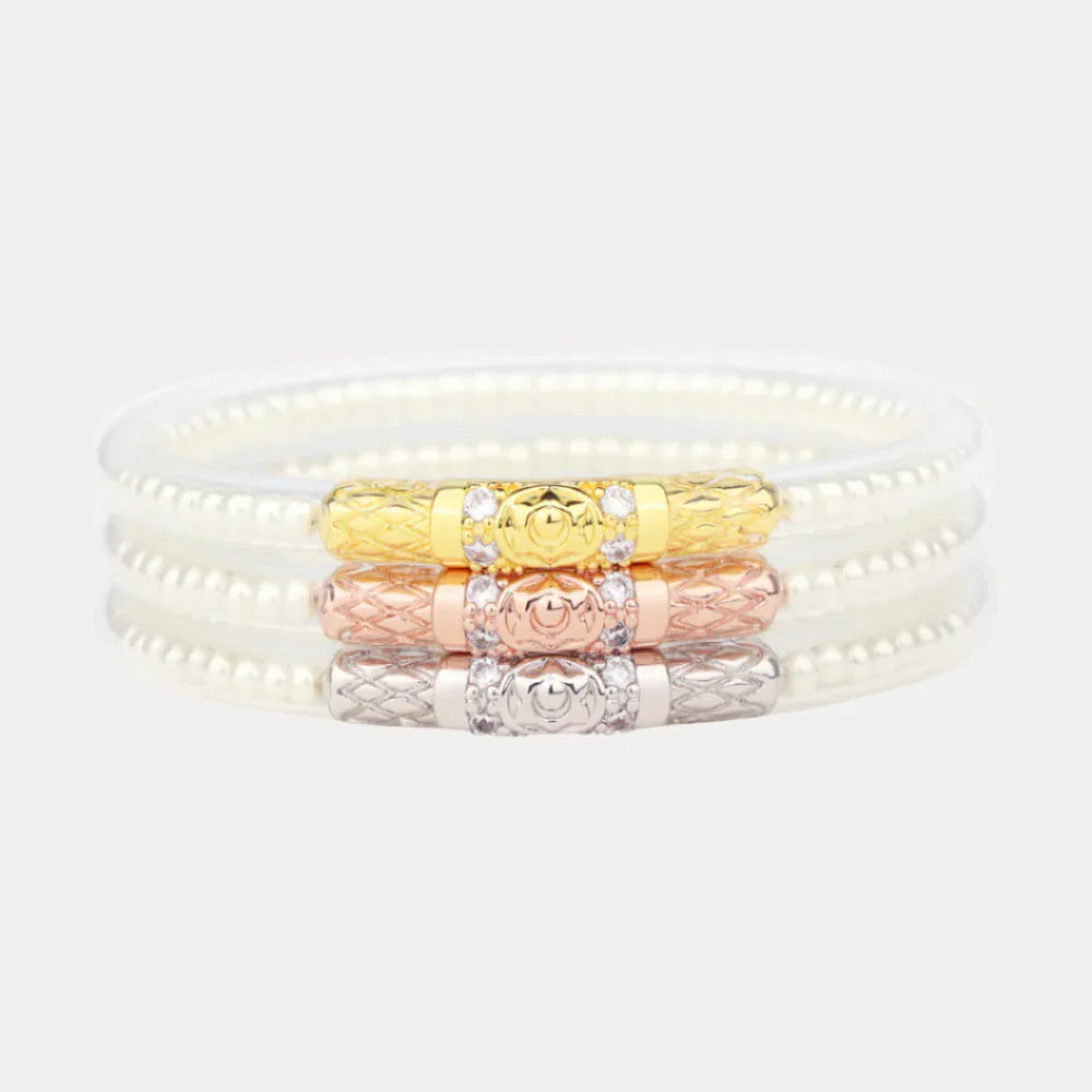 Budha Girl Three Queens All Weather Bangles® (AWB®) - White Pearl