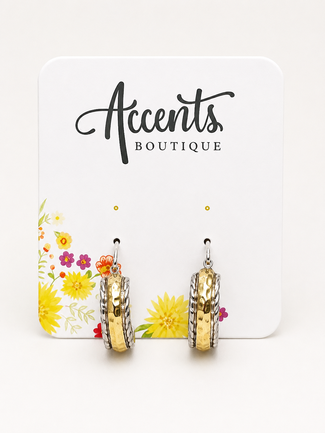 Two Tone Hammered Hoop Earrings