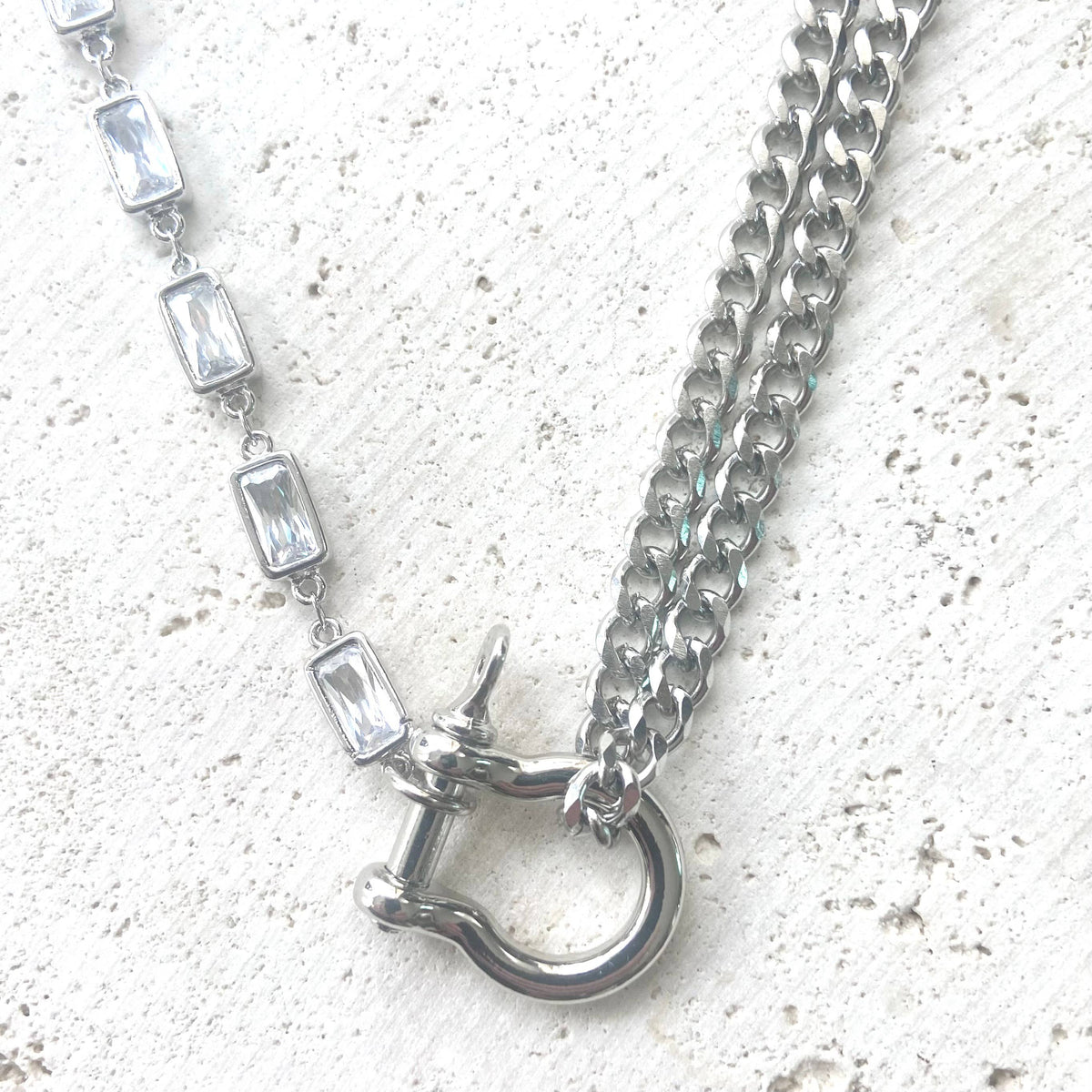 Edgy Glam Carabiner Silver Shackle Necklace