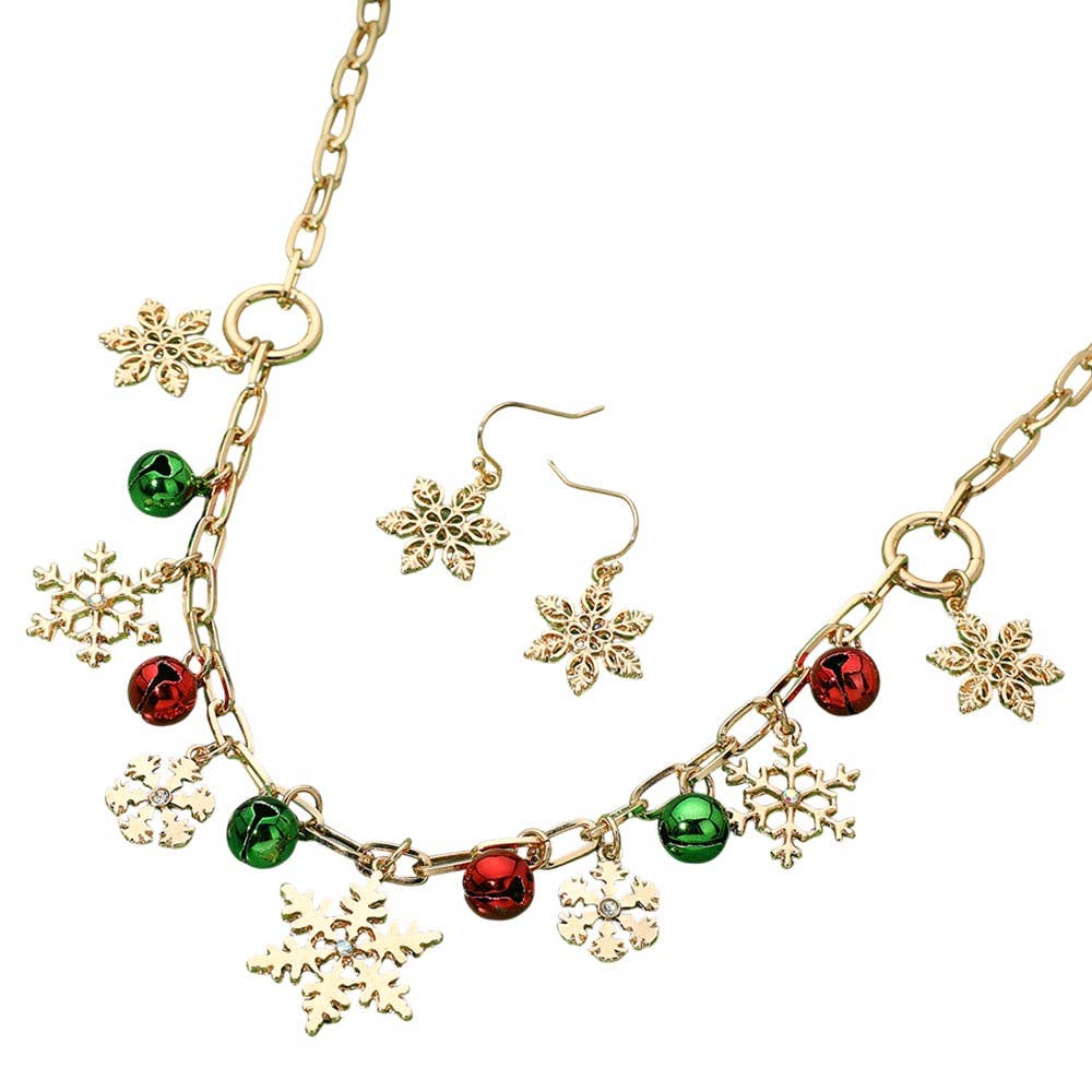 Christmas Snowflake Bauble Charm Station Paperclip Chain Necklace