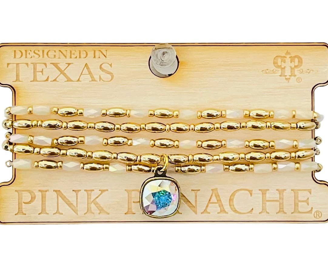 White and Gold Rice Bead Bracelet, Austrian Crystal