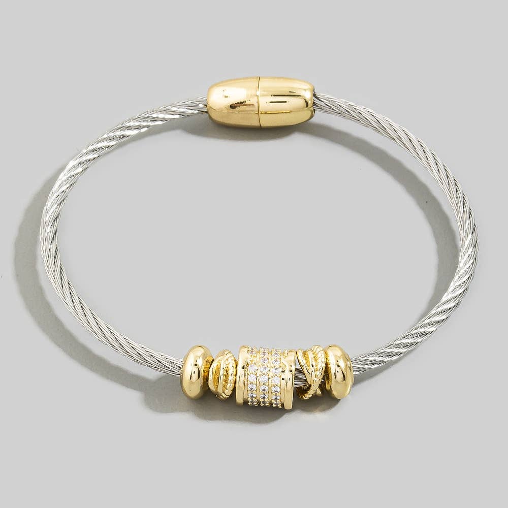 Stainless Steel Magnetic Cable Cz Barrel Bracelet