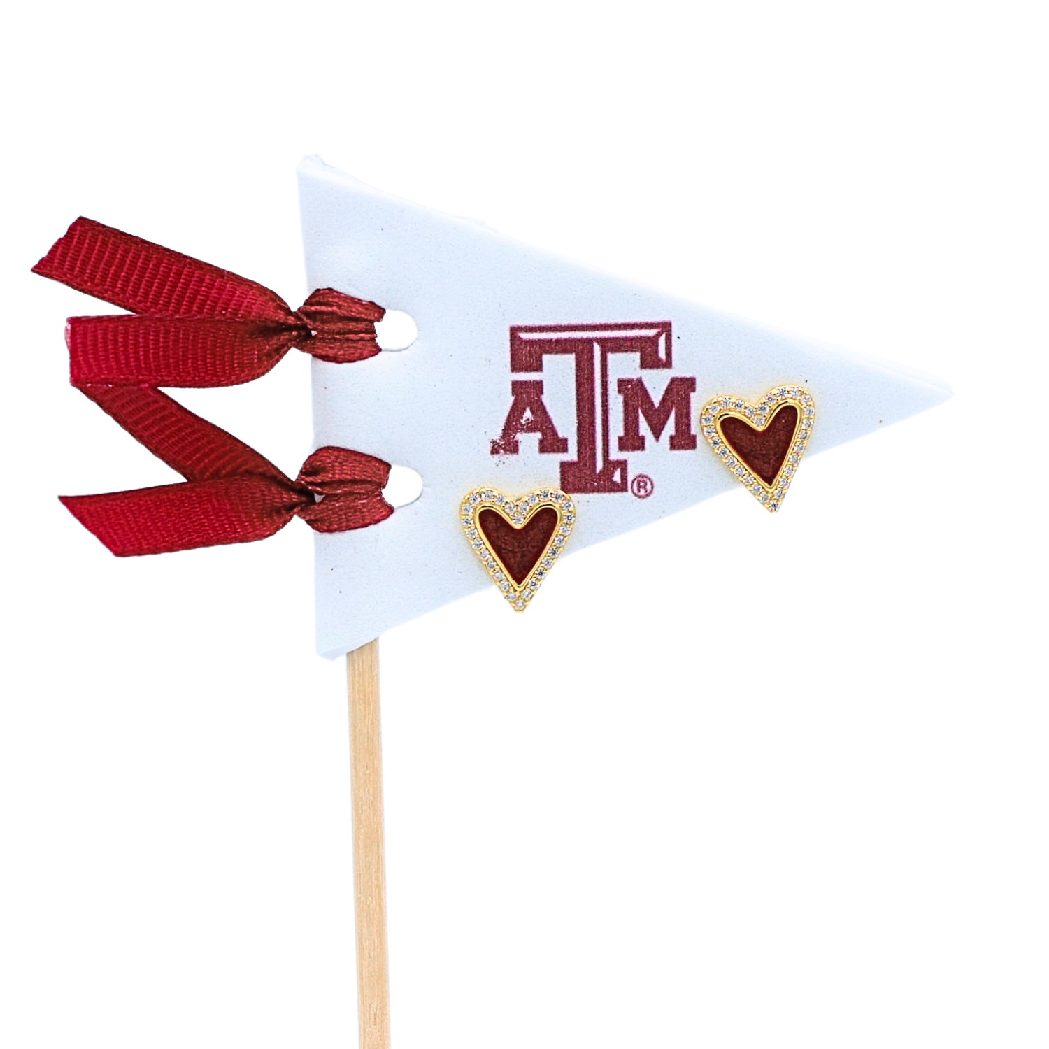 Maroon Heart Studs on Logo Pennant Flag