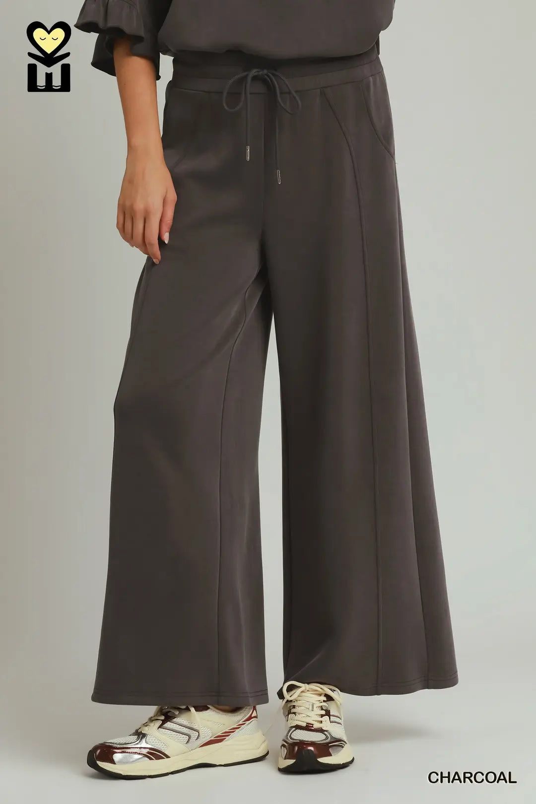 Charcoal Spaceknit Wide Leg Pants Set