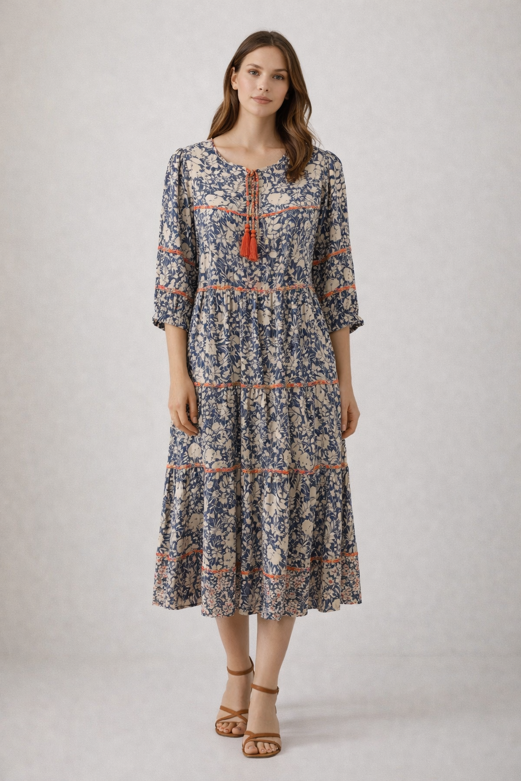 John Mark Floral Print Tassel Dress