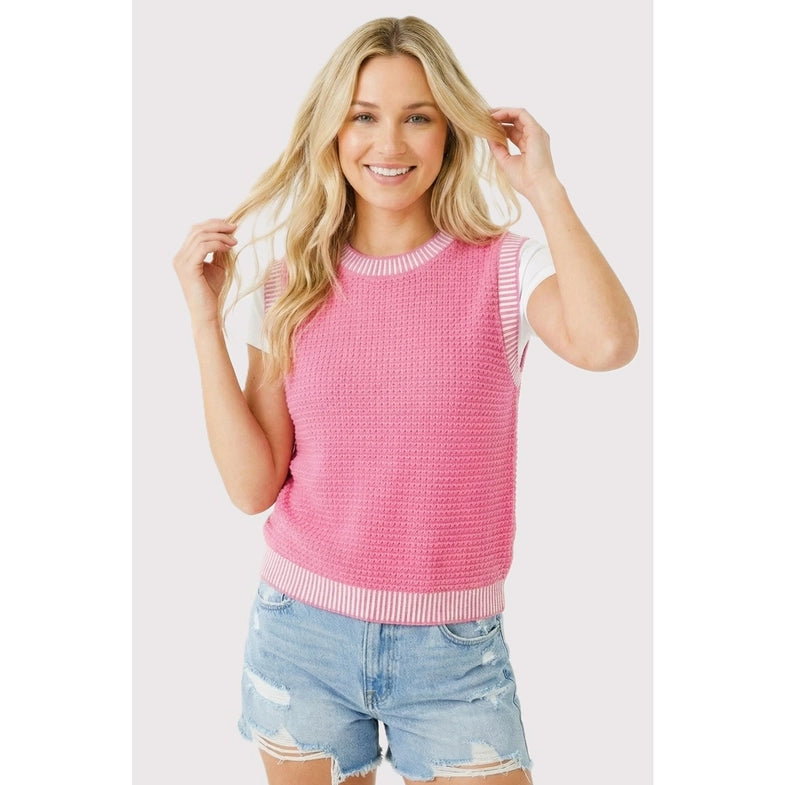Pink Textured Sleeveless Sweater
