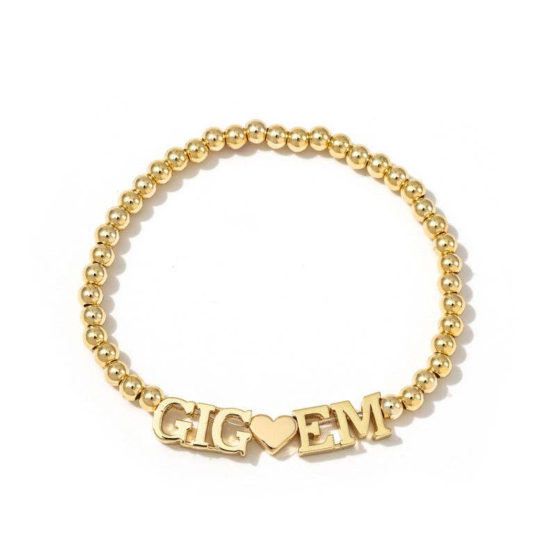 University of Texas A&M Gold Bead Gig Em Stretch Bracelet