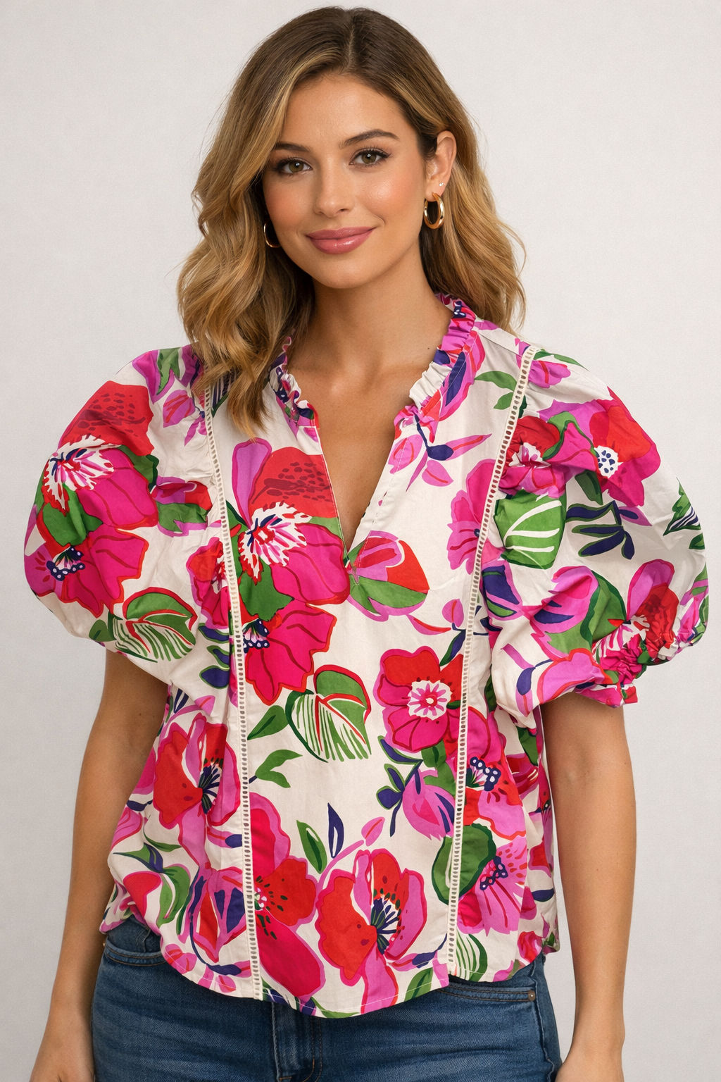 Magenta Floral Vneck Top