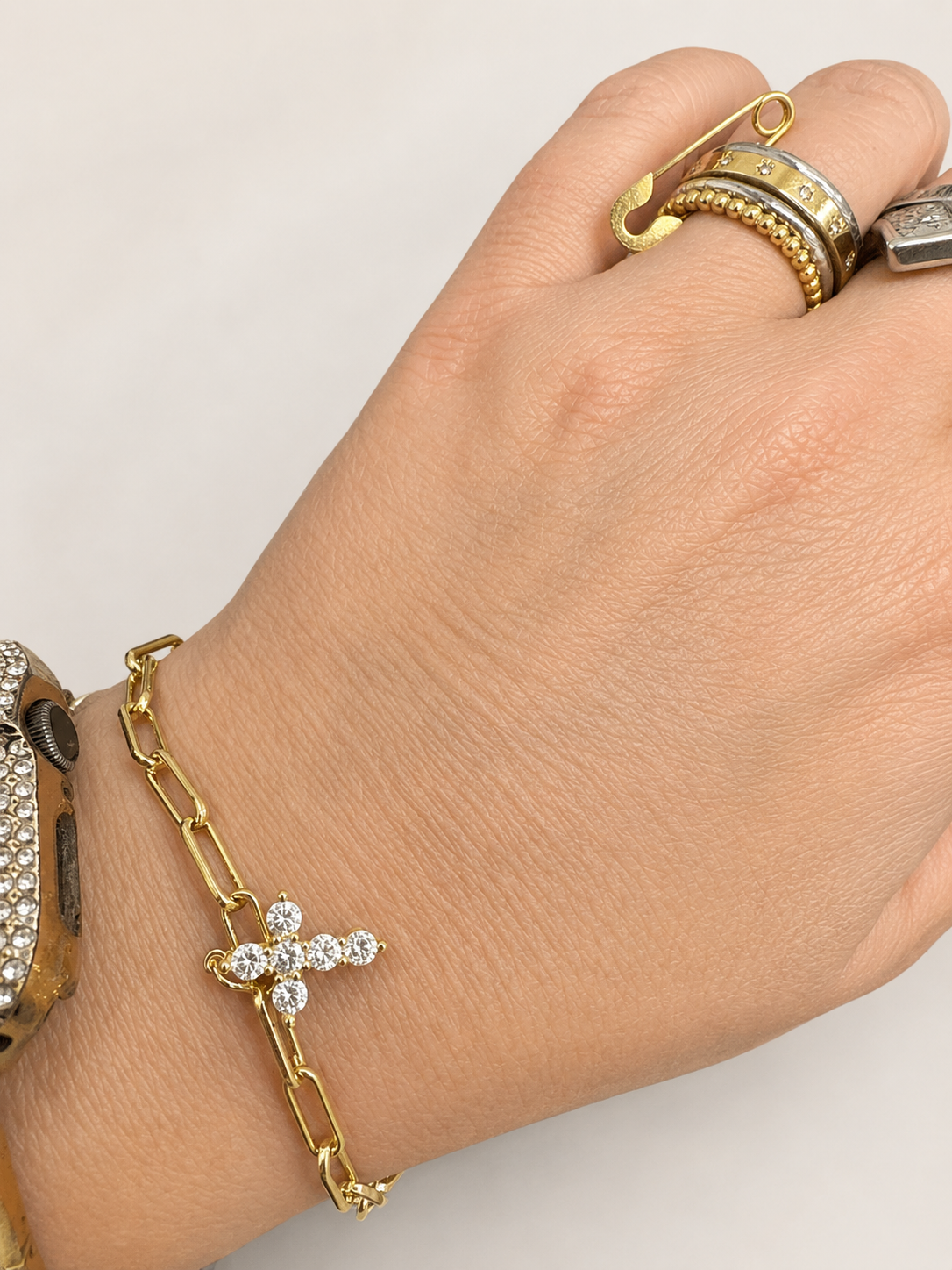 CZ Cross Link Bracelet