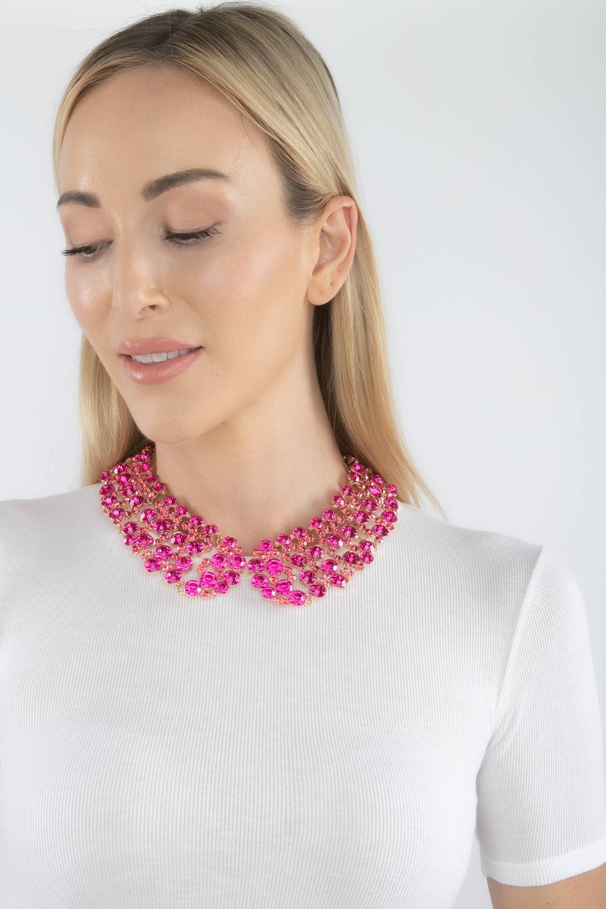 Diana collar necklace in hot pink glass crystals — view 2