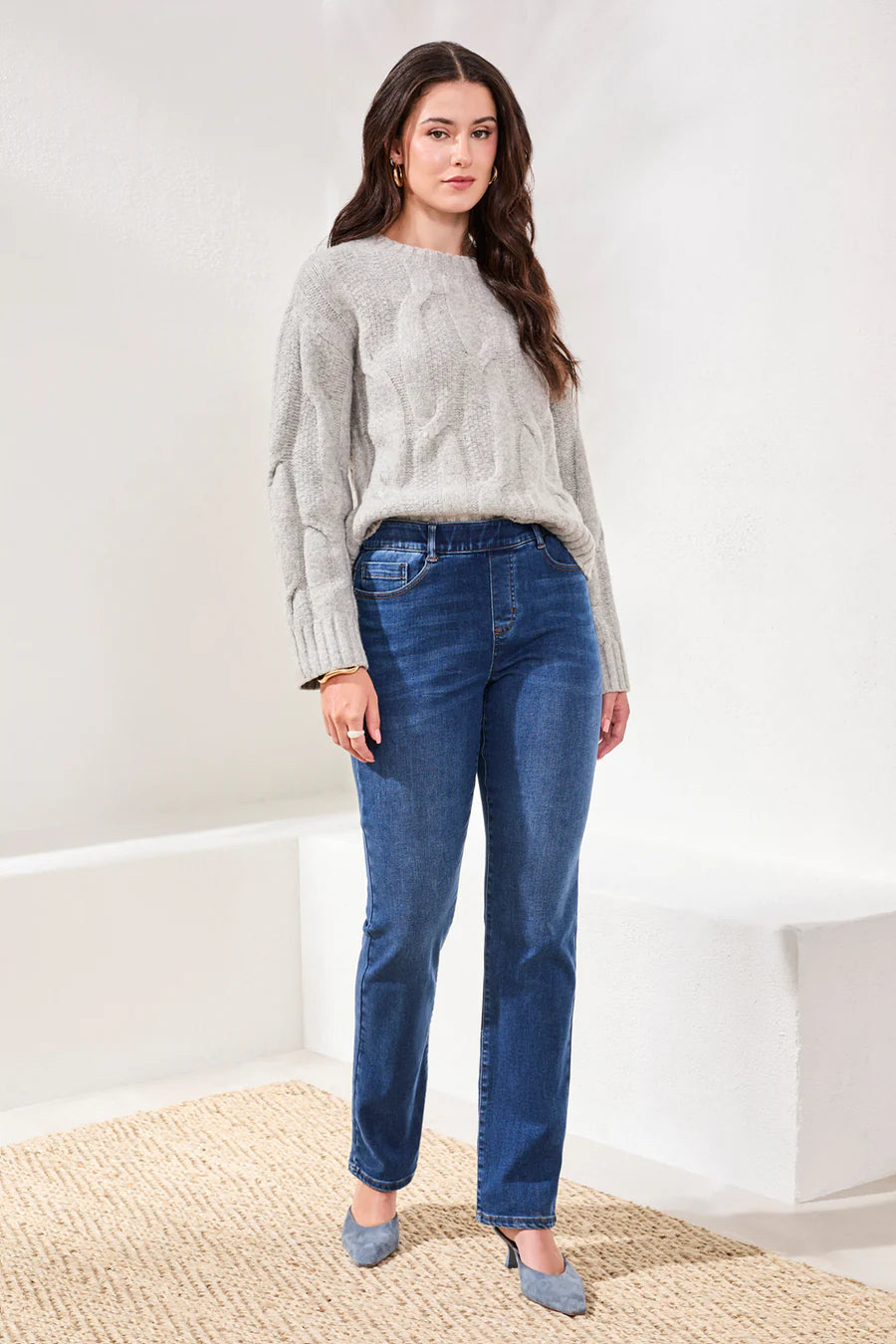 Tribal Sophia Denim Pull On Straight Leg Jean - Faded Blue
