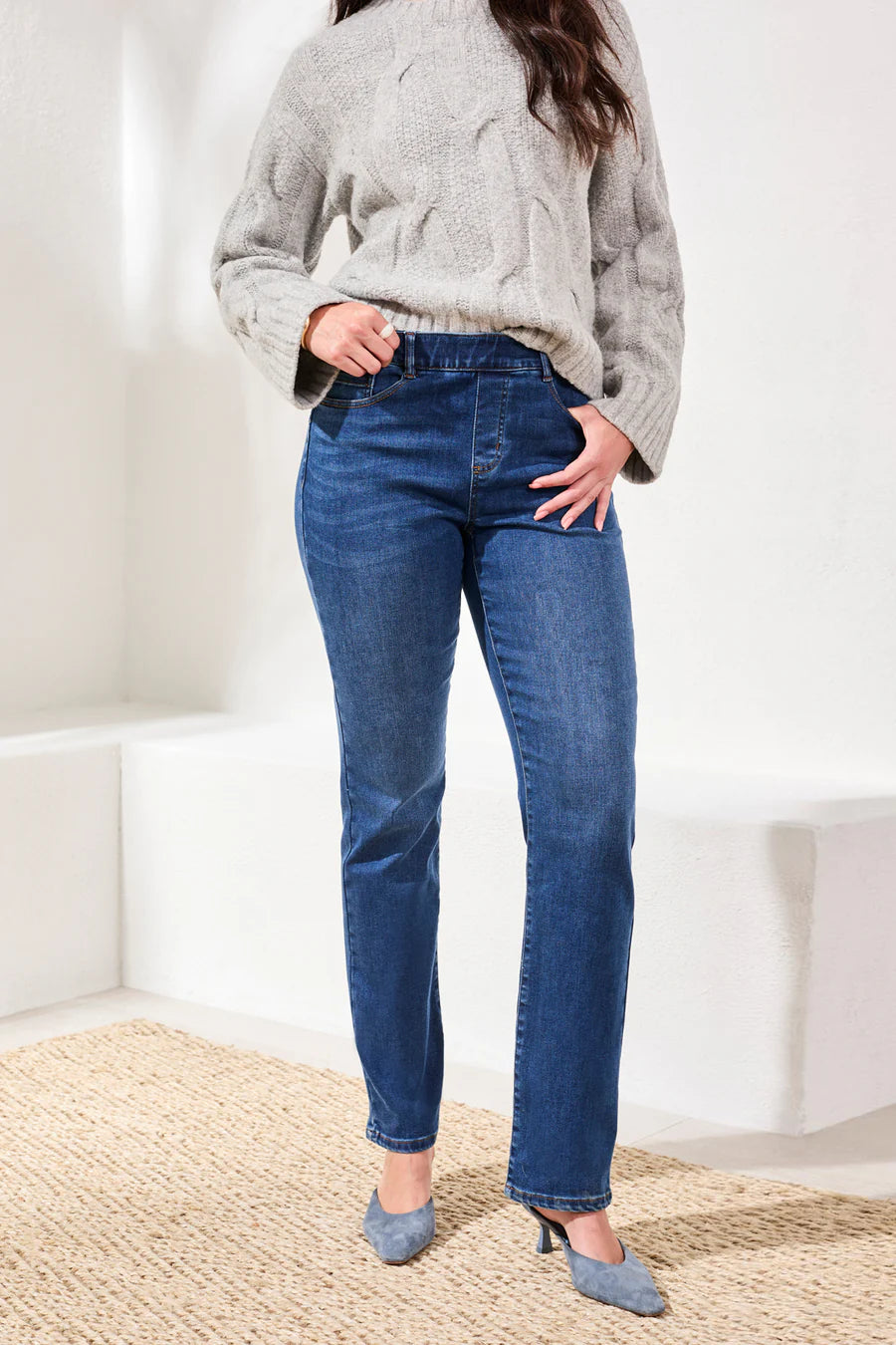 Tribal Sophia Denim Pull On Straight Leg Jean - Faded Blue