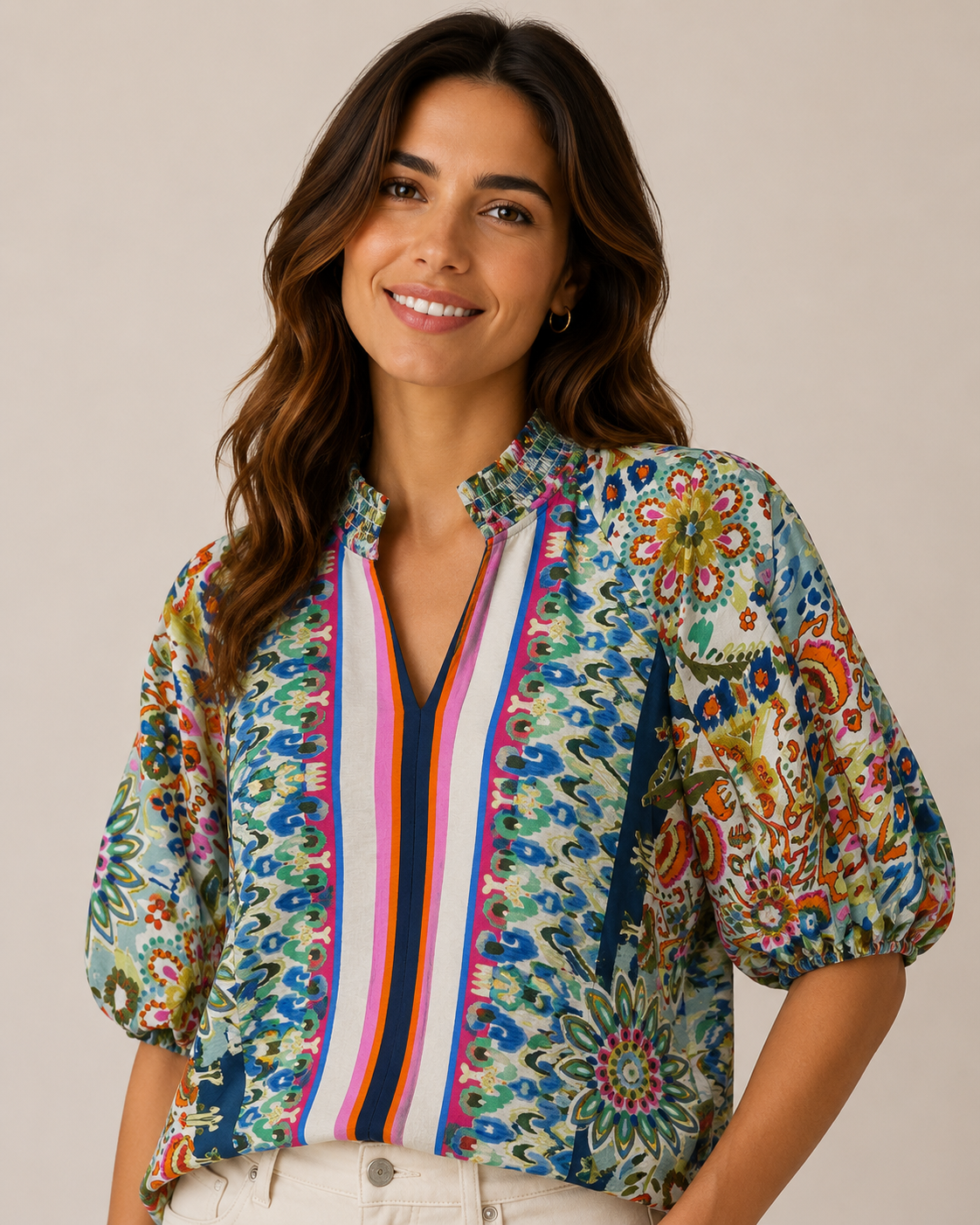Preppy Puff Sleeve Floral Top