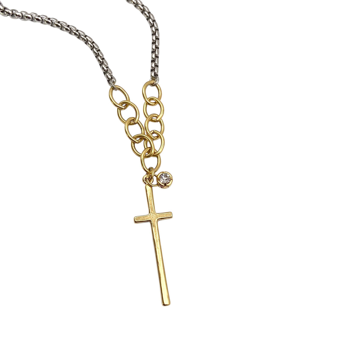 Mixed Metal Crystal Cross Necklace
