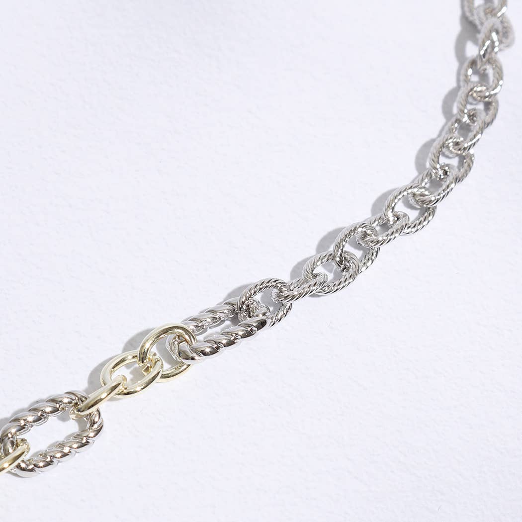 Linked Solid and Twisted Chain CZ Lock Necklace