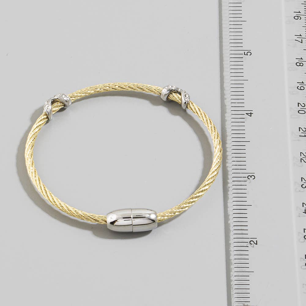 Twisted Cable Bracelet With Rhinestone X Accents
