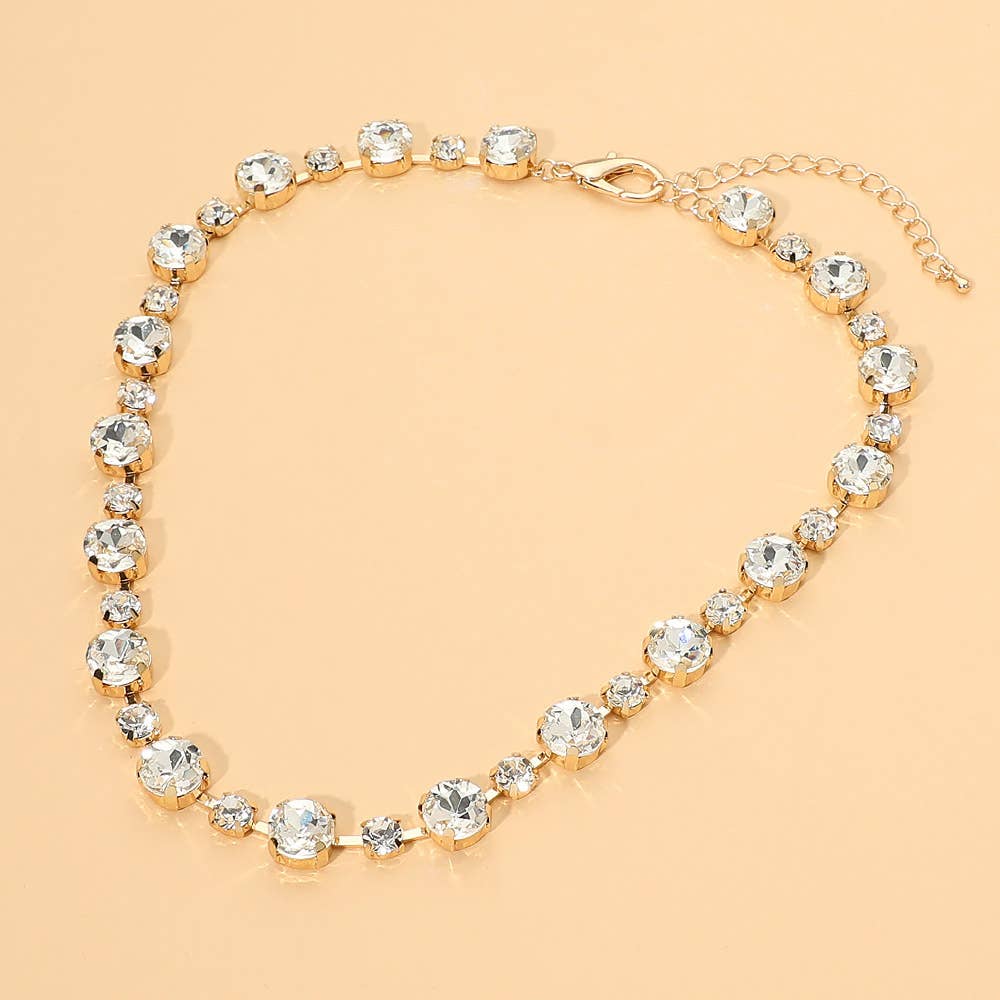 Alternating Round Stone Link Statement Necklace