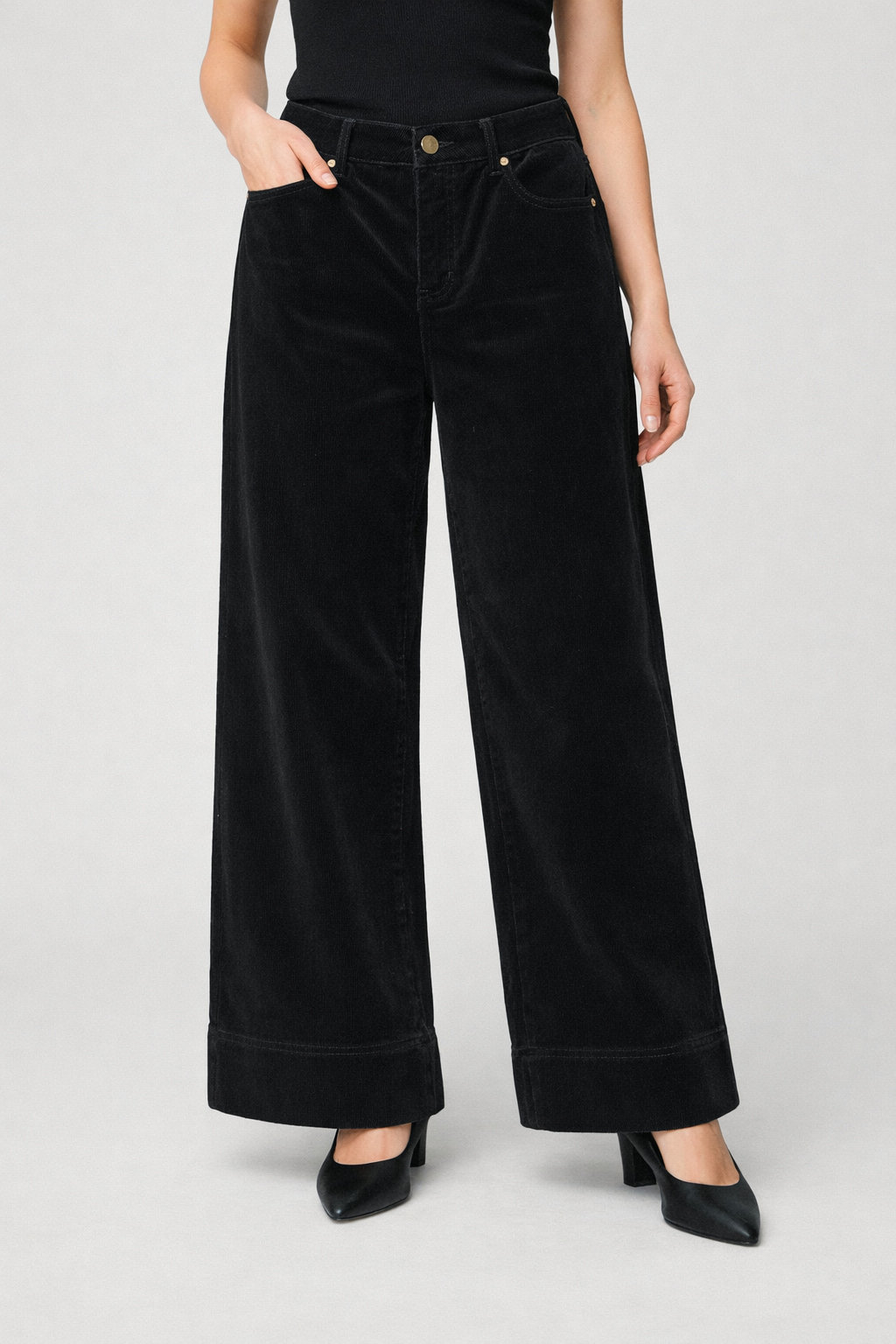 High Rise Fly Front 5 Pkt Ankle Pant-Black
