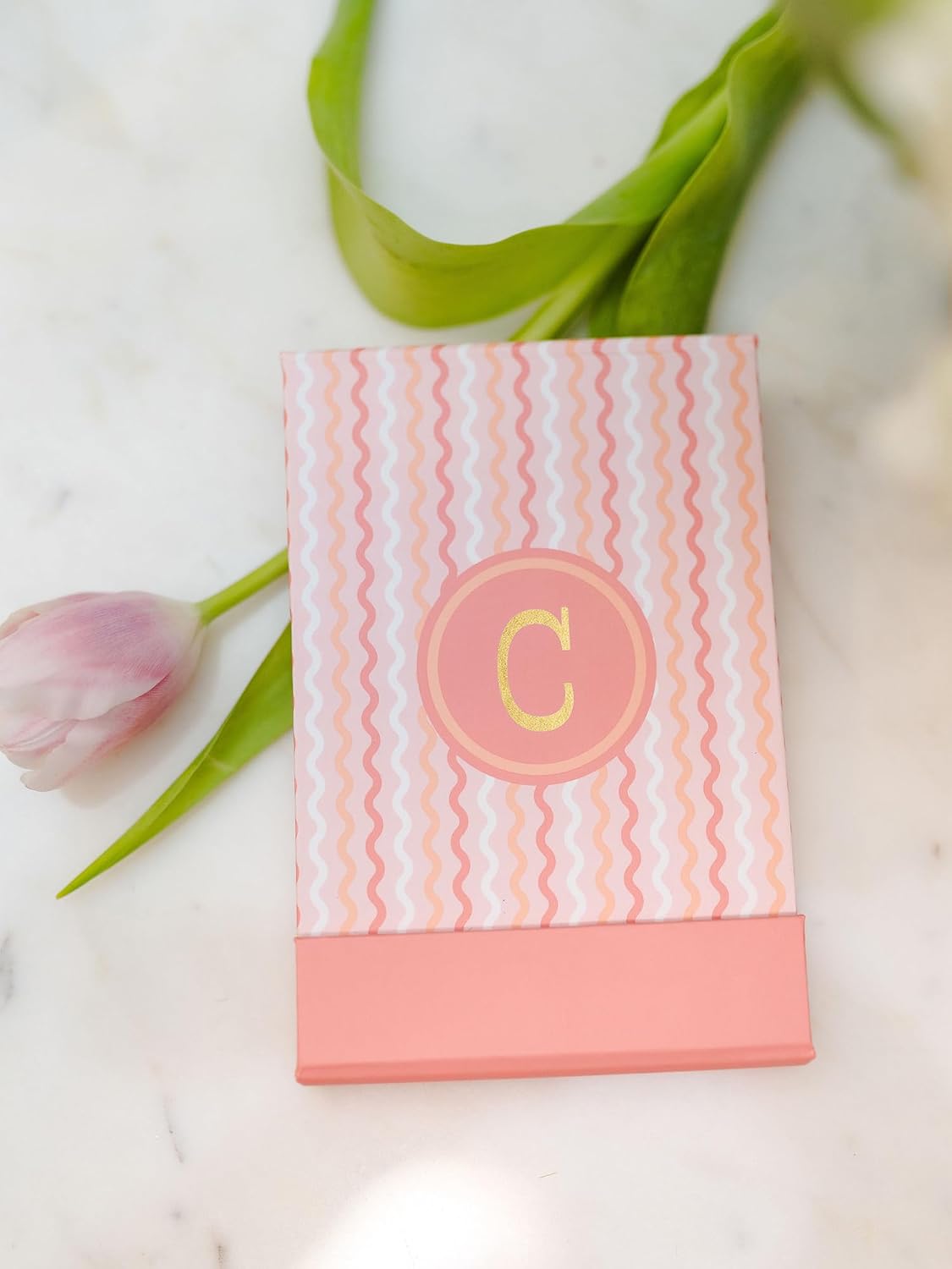 Mary Square Whimsical Waves Monogram Initial C - Pink and White Flip Notepad