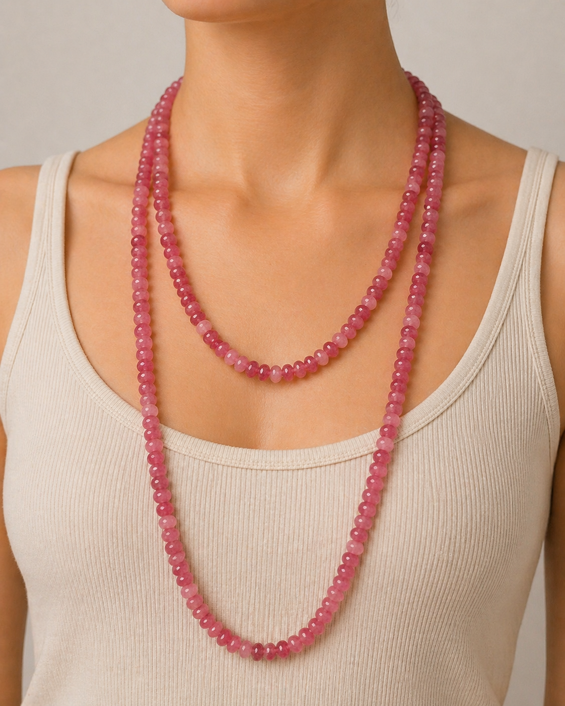 Pink Long Length Stone Necklace