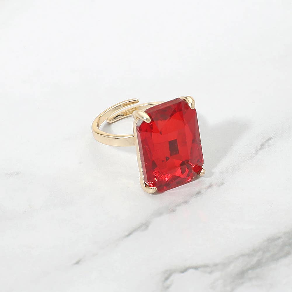 Bold Emerald Cut Stone Cluster Accent Adjustable Ring