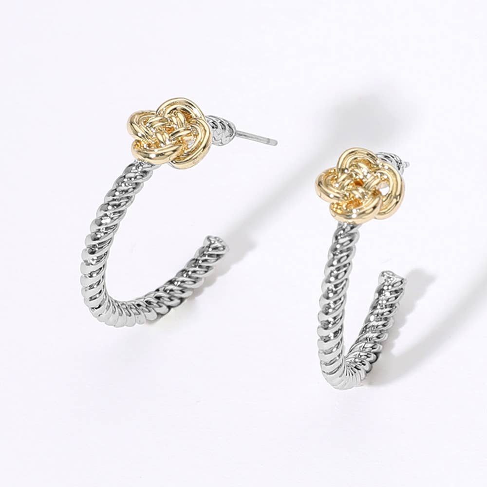 14K Gold Plated Two Tone Knot Twisted Rope Hoop Earrings