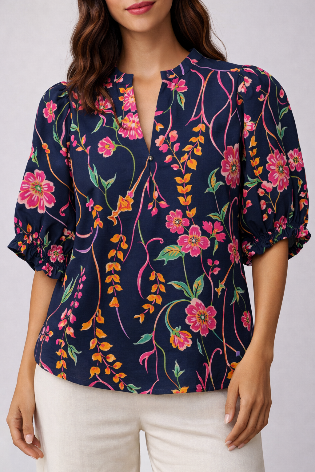 Floral Print Puff Sleeve Top