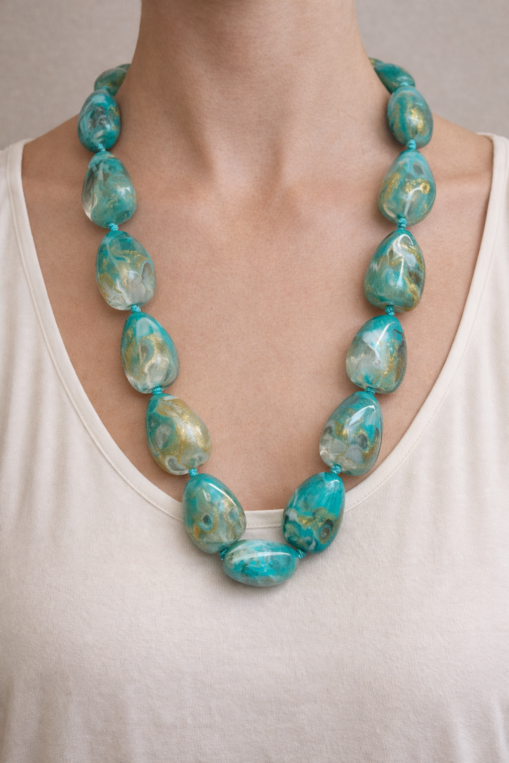 Turquoise Resin Stone Long Necklace