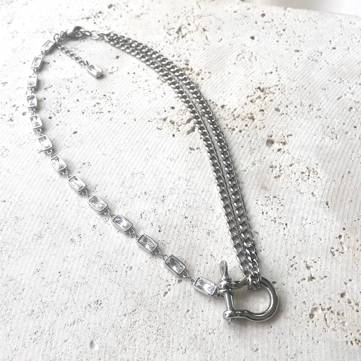Edgy Glam Carabiner Silver Shackle Necklace