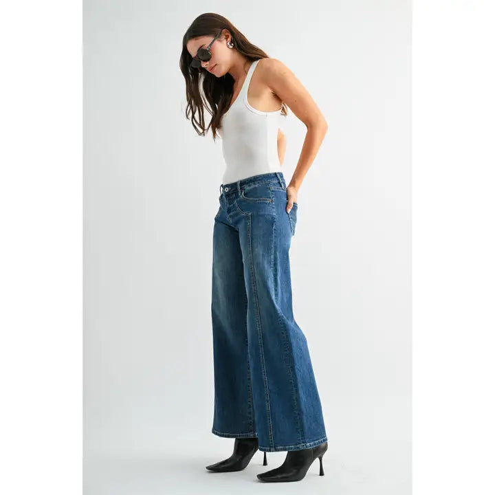 Mid-Rise Wide Side Panel Jeans