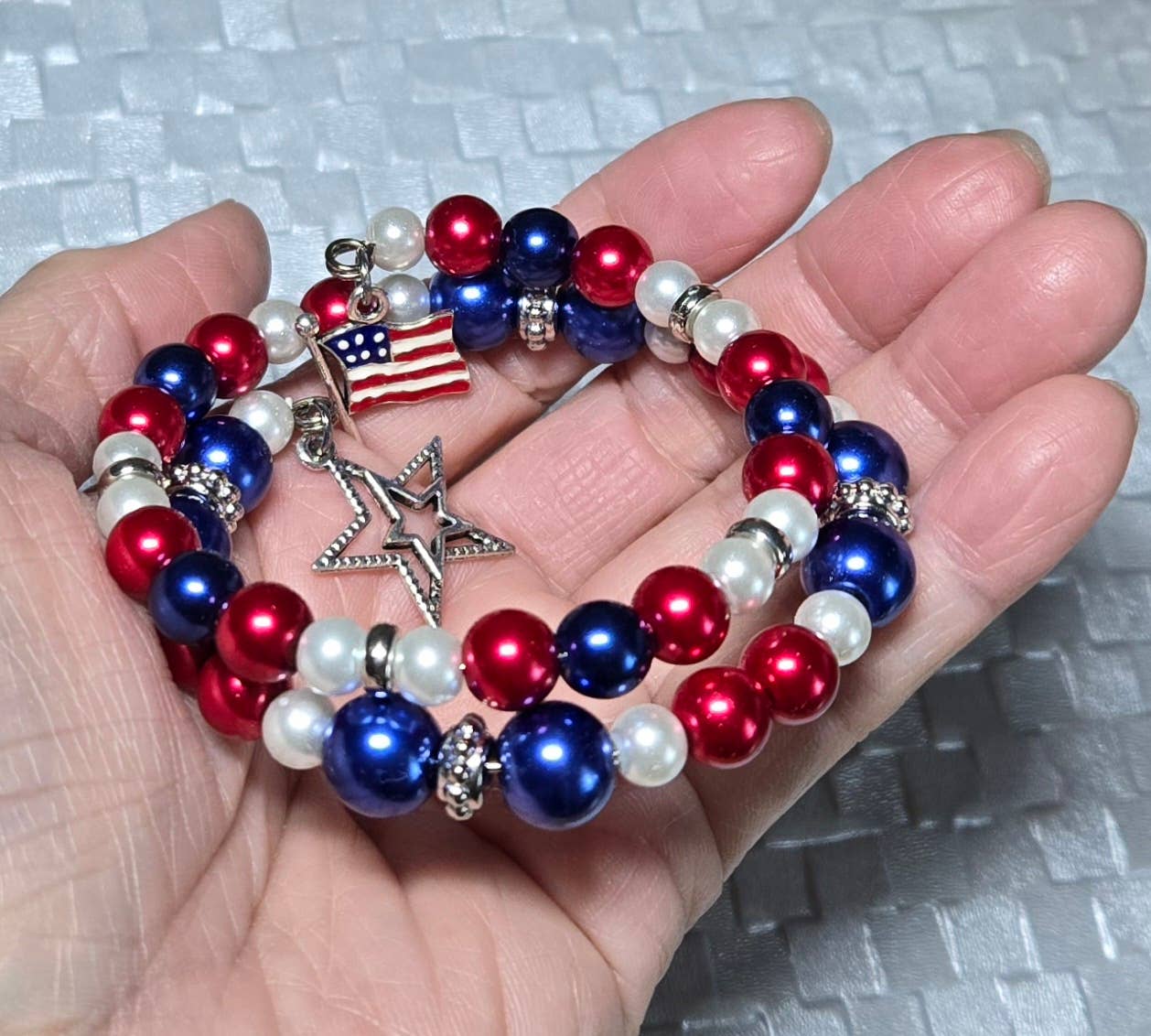 American Bangle Patriotic Flag Star Charm Coil Bracelet