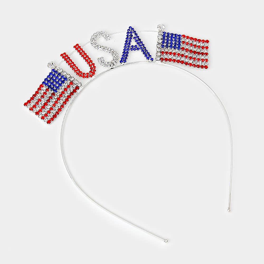 "USA" crystal rhinestone American flag headband